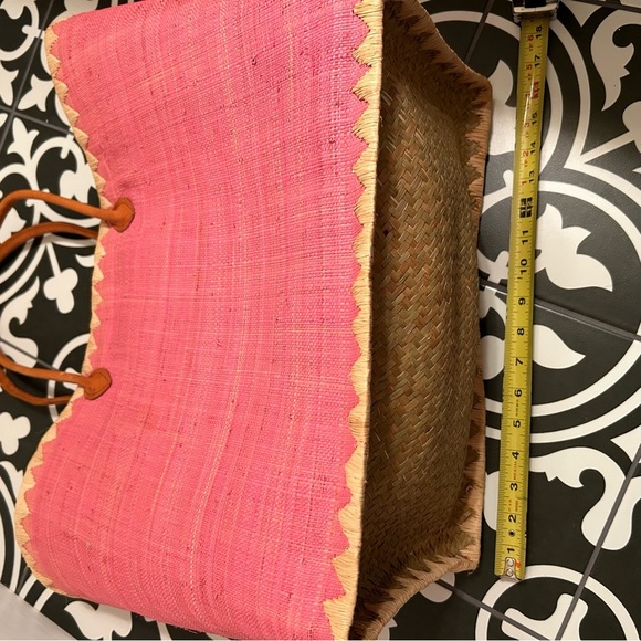 RAFFIA PINK WITH LEATHER HANDLE TOTE BAG Large NWOT - Picture 12 of 12